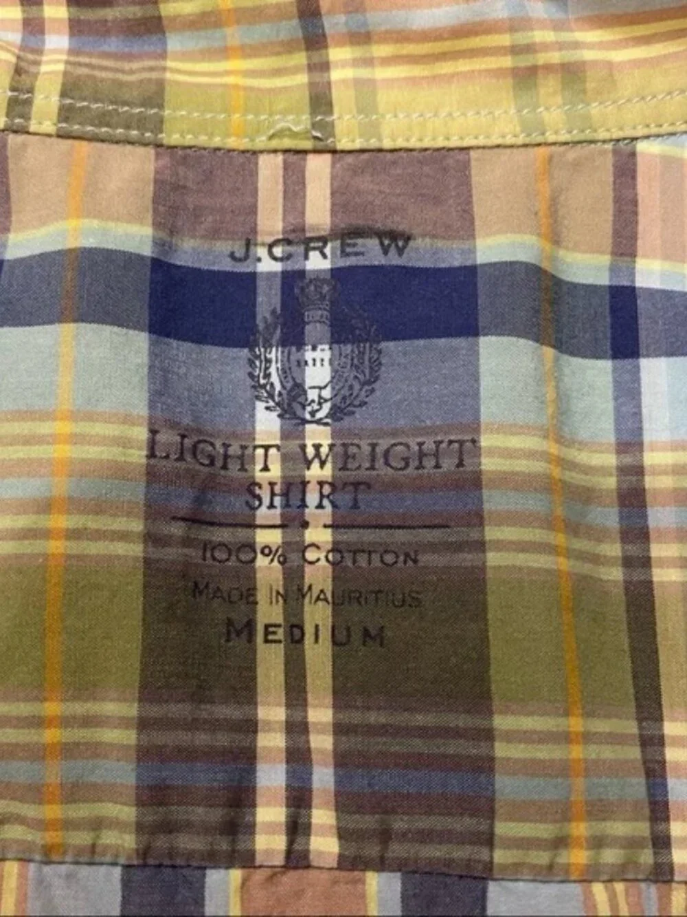 J. Crew green yellow brown blue plaid cotton light weight button down shirt